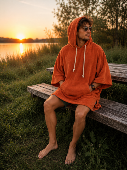 Pončo unisex - ķieģeļsarkans / īsais