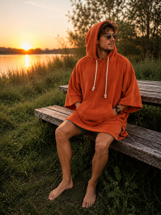 Pončo unisex - ķieģeļsarkans / īsais