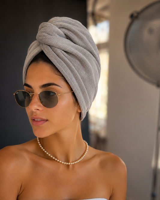 Matu dvielis turbāns ar podziņu mikrošķiedras / pelēks